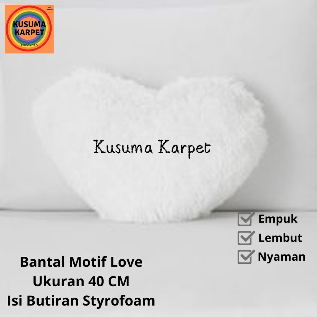 Bantal Bulu Motif Love Ukuran 40 CM (ISI BUTIRAN STYROFOAM)