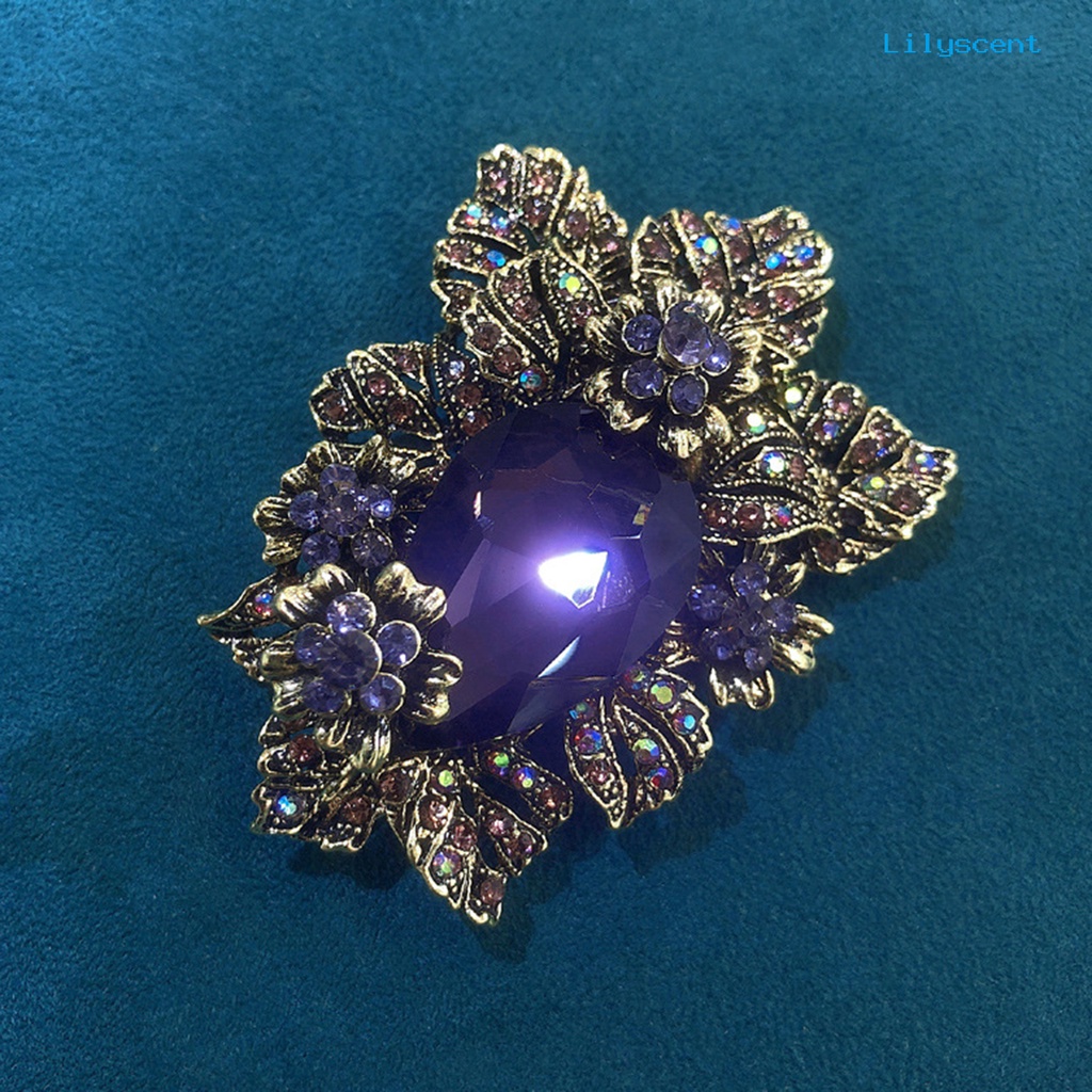 [LS] Ungu Kaca Istana Gaya Bunga Bros Pin Electroplated Tahan Lama Pesta Perhiasan Brooch Decor