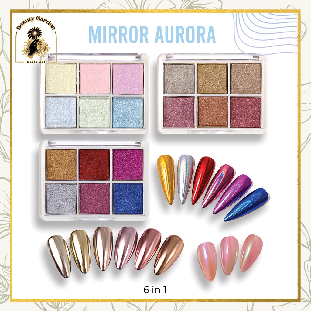 [ COD ]  Set 6pcs Bubuk Aurora/Bubuk Chrom Powder Pearl/Nail Powder Bubuk Mirror Chrome Aurora Nail Art Powder