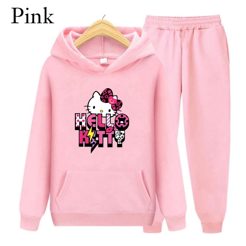 Hzl_outfit Setelan Sweater Anak Perempuan Hello Kitty/ Sweater Hoodie Setelan