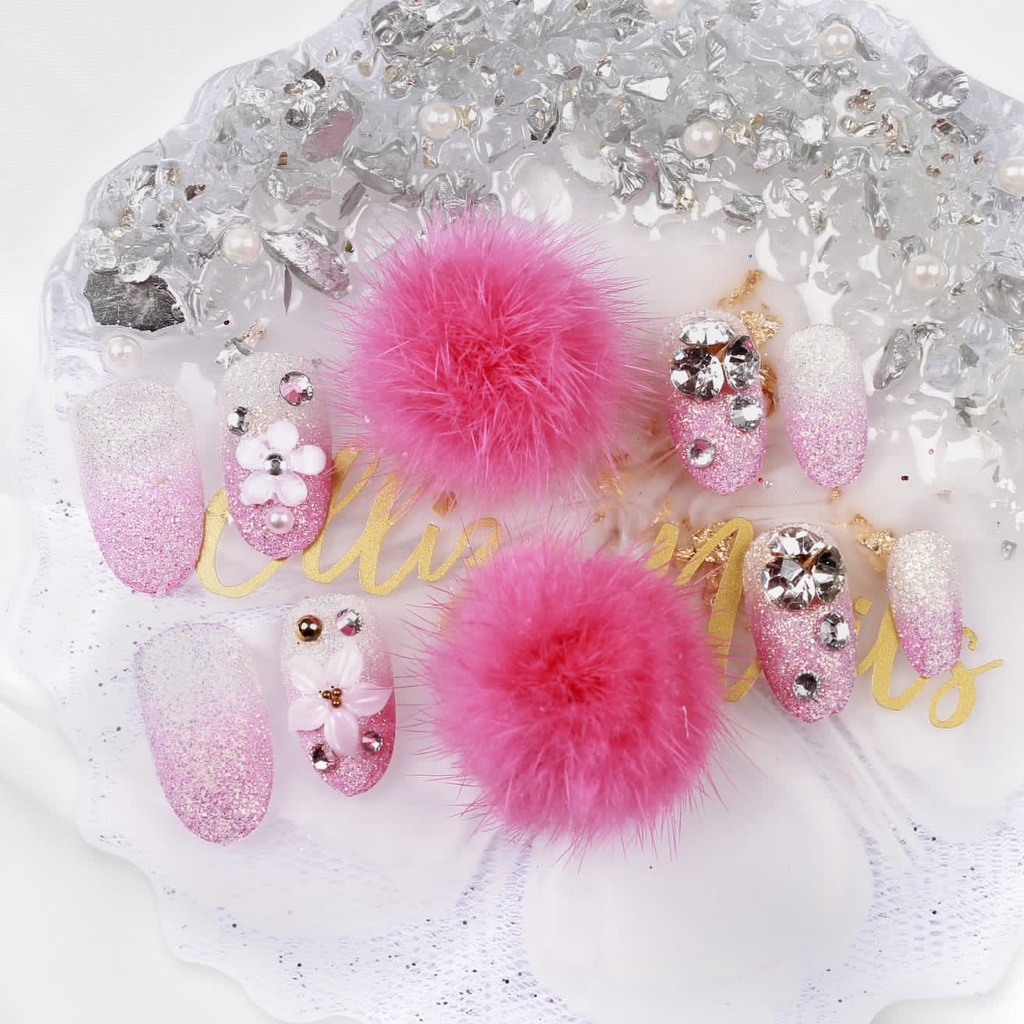 12 PCS KUKU POMPOM TERMURAH / WEDDING FAKE NAILS BULU / FRE LEM DOUBLETIP