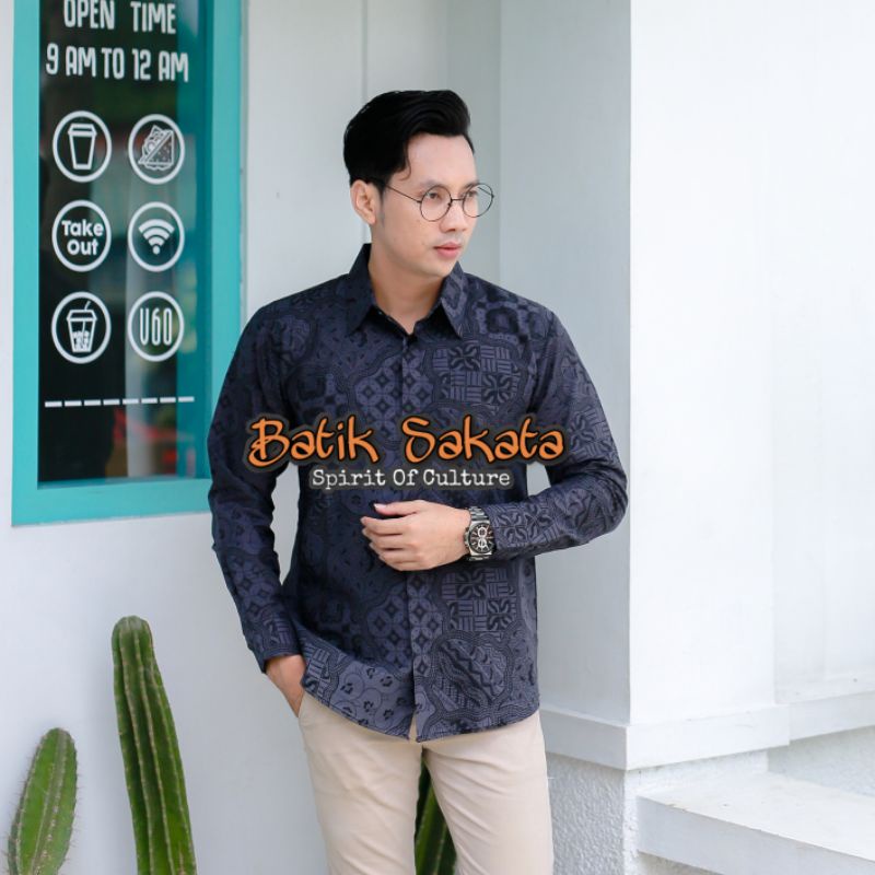 JAGAD PETENG Kemeja Batik Pria Slimfit Lengan Panjang Bahan Katun Halus Lapis Furing