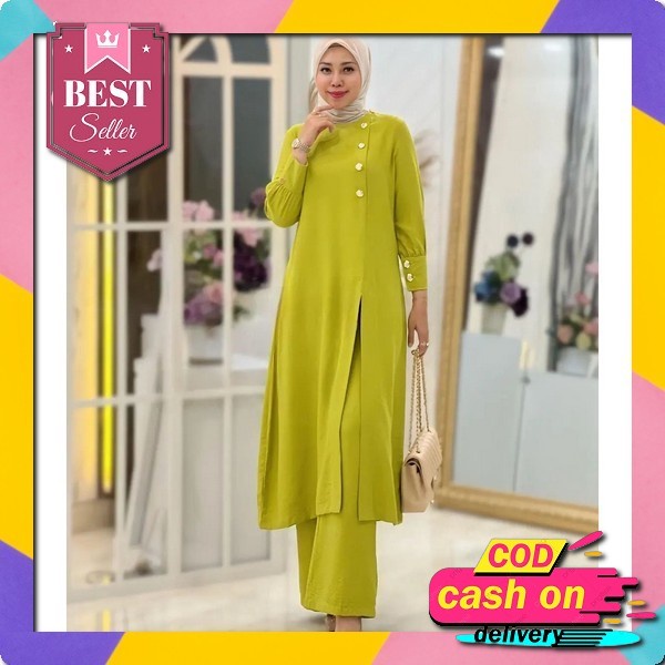 Bisa Cod Zalika Set Kulot Armany Silk Print Setelan Long Tunik Jumbo Setcel Kulot Set Baju Wanita Mu