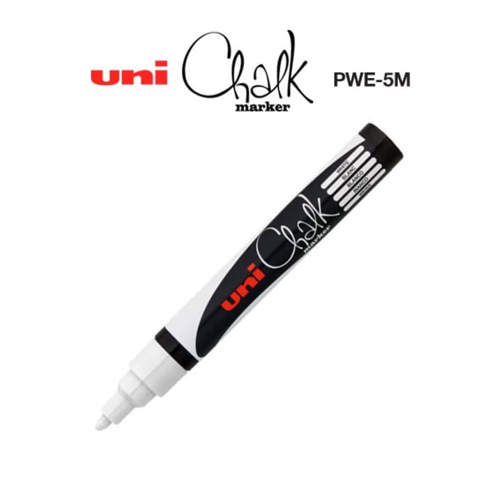 

Terlaris ✨ -UNI CHALK PWE-5M (Spidol kapur untuk Blackboard, glassboard) ERASEABLE - Hitam- 2.1.23