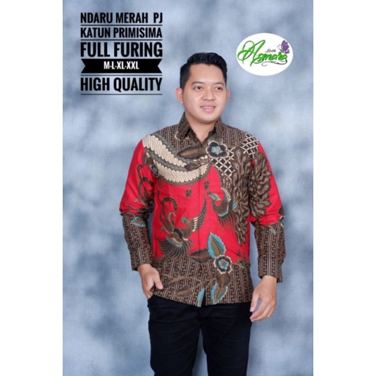 Kemeja Batik Pria NDARU MERAH Batik Solo FULL FURING