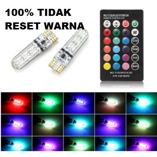 Lampu LED T10 Remote Wireless RGB Lampu Kota Senja Motor Mobil 2 PCS SEPASANG