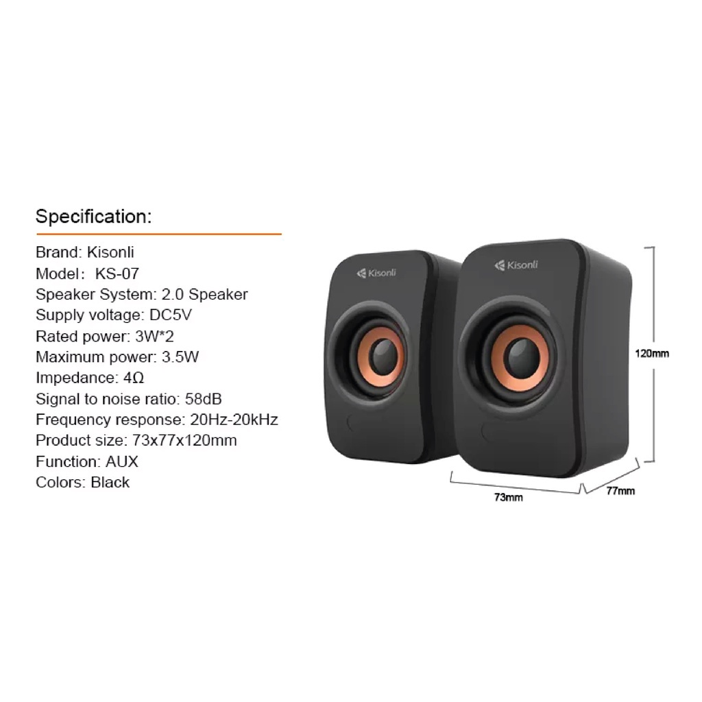 Speaker Laptop / Komputer KS07 Kisonli Gaming Dual Bass With Volume Control - ACS