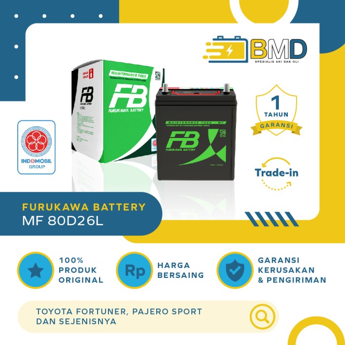 Aki Mobil FB MF 80D26L untuk Fortuner, Pajero Sport & sejenis
