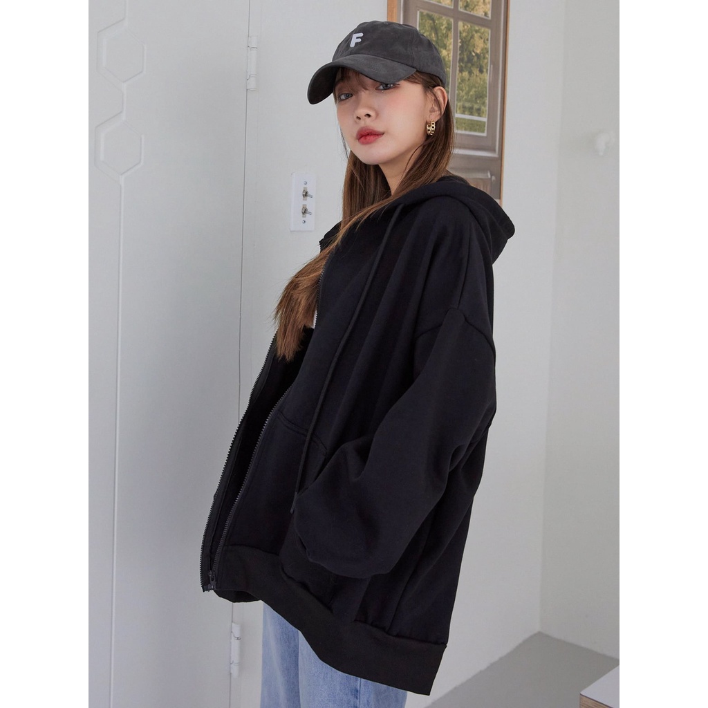 Jaket Hoodie Zipper Polos Black Fleece Tebal Unisex Pria &amp; Wanita | Dhea Fashion