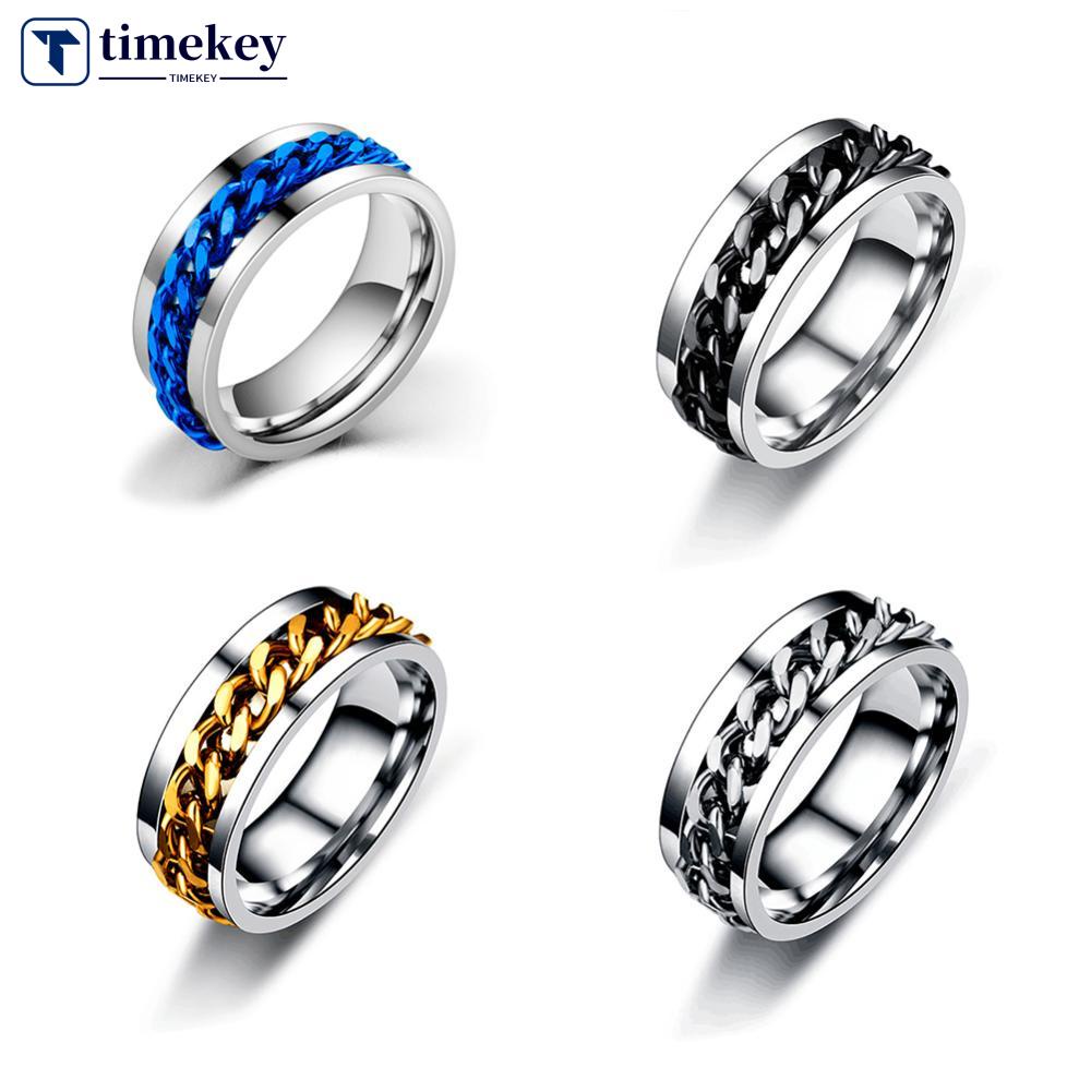 Timekey 8mm Berputar Stainless Titanium Steel Cincin Kecemasan Fidget Rings Rotatable Chain Link Spinner Jari Cincin Wanita Pria Punk Rock Hadiah H6R2