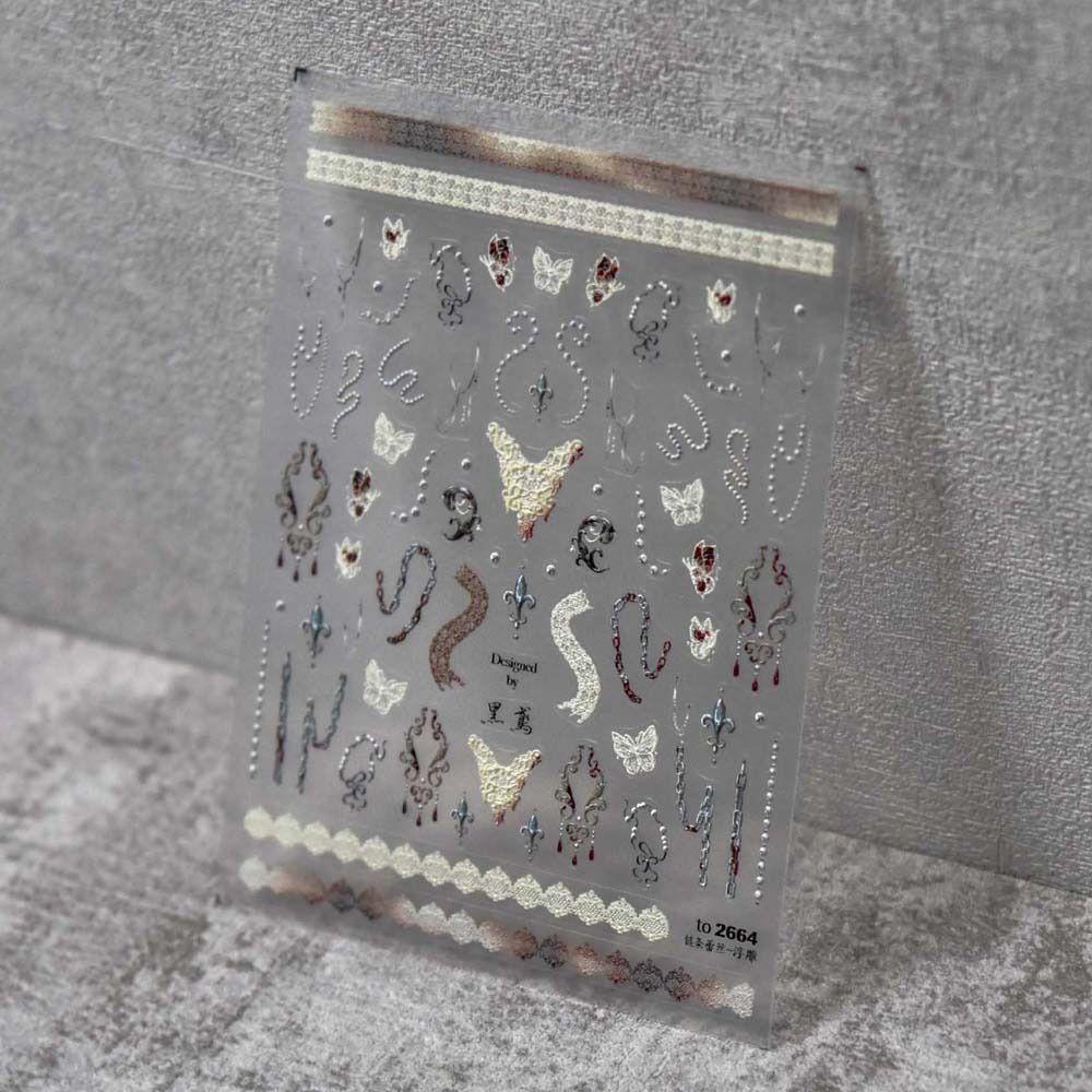 AUGUSTINA Agustina Kupu-Kupu Stiker Kuku Wanita Retro Manicure Aksesoris 3D Relief Perekat Diri Nail Art Dekorasi