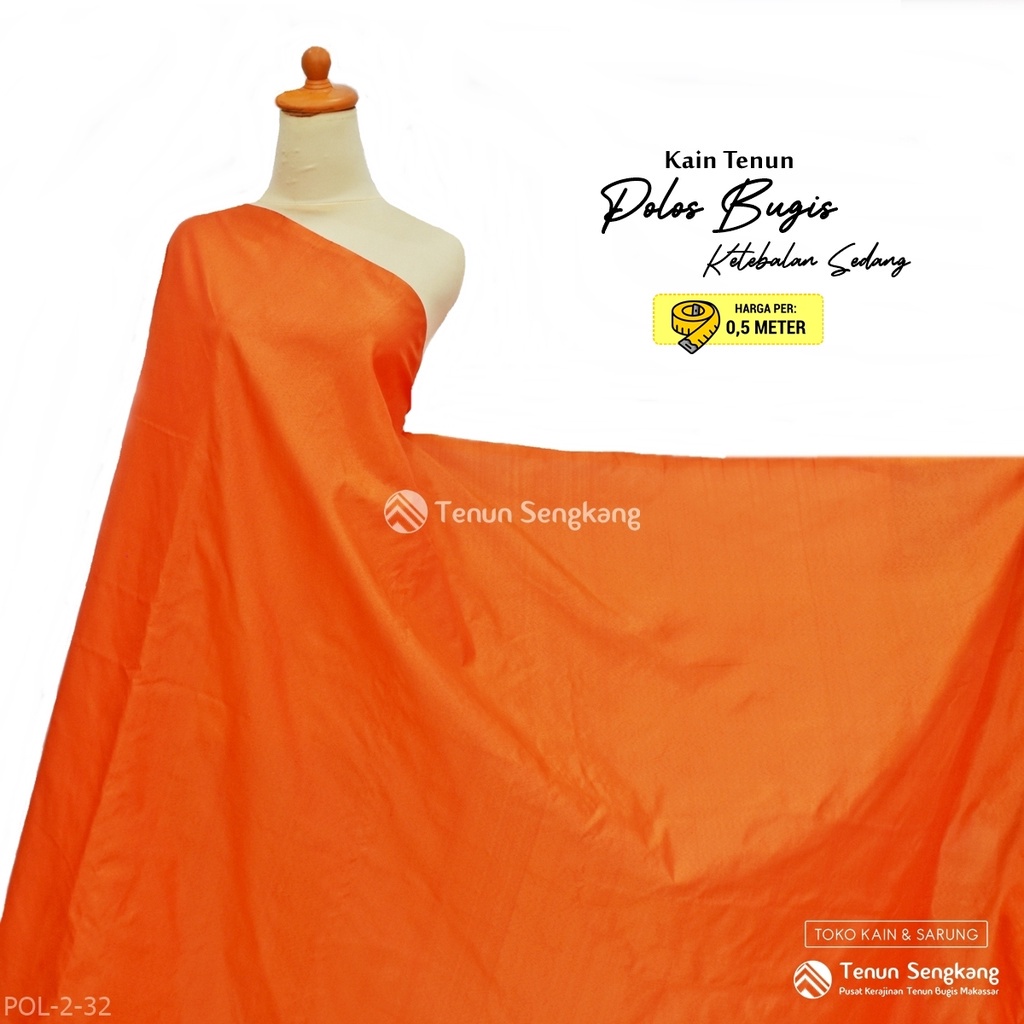 Kain Tenun Polos Ketebalan Sedang Bahan Viscose Rayon Sutra Bugis Makassar Jingga Kemerahan - Tenun 