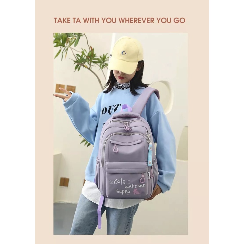 [COD] Tas Wanita Punggung Sekolah Kantor Kerja Sekolah Kuliah Outdoor Trendy Fashion Style Travel Casual Backpack Anak Remaja Perempuan Selempang Cewek Bag