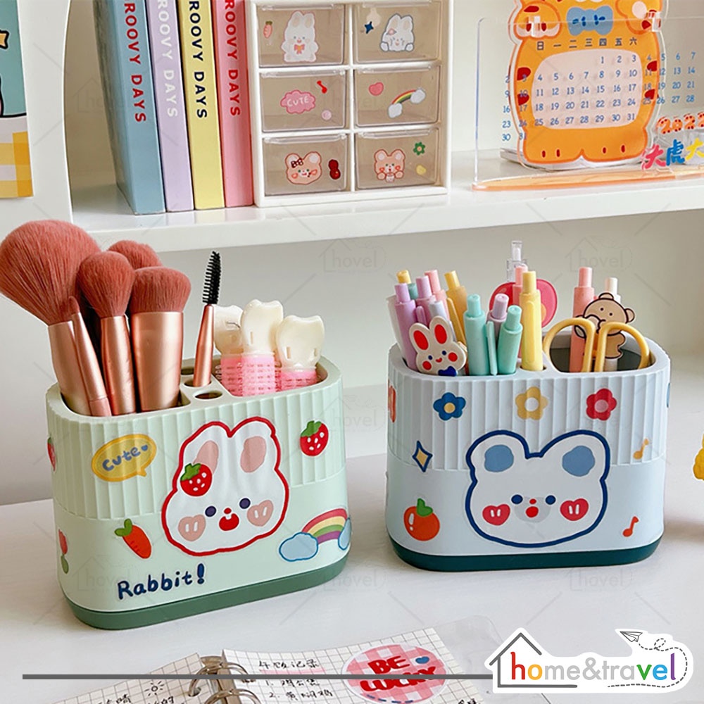 HOVELSHOP Kotak Tempat Pensil Putar Rak Alat Kosmetik Peralatan Kantor Desk Storage Organizer