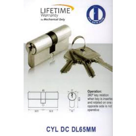 Cylinder Dekkson Dekson CYL DC DL 65 MM SN/Kunci Cylinder Pintu Kayu Dekson