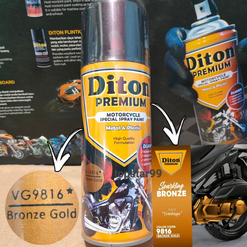 Pilok Pilox Cat Diton Premium Bronze Gold 9816 400cc Tahan Bensin Cepat Kering Cat Semprot Pylok