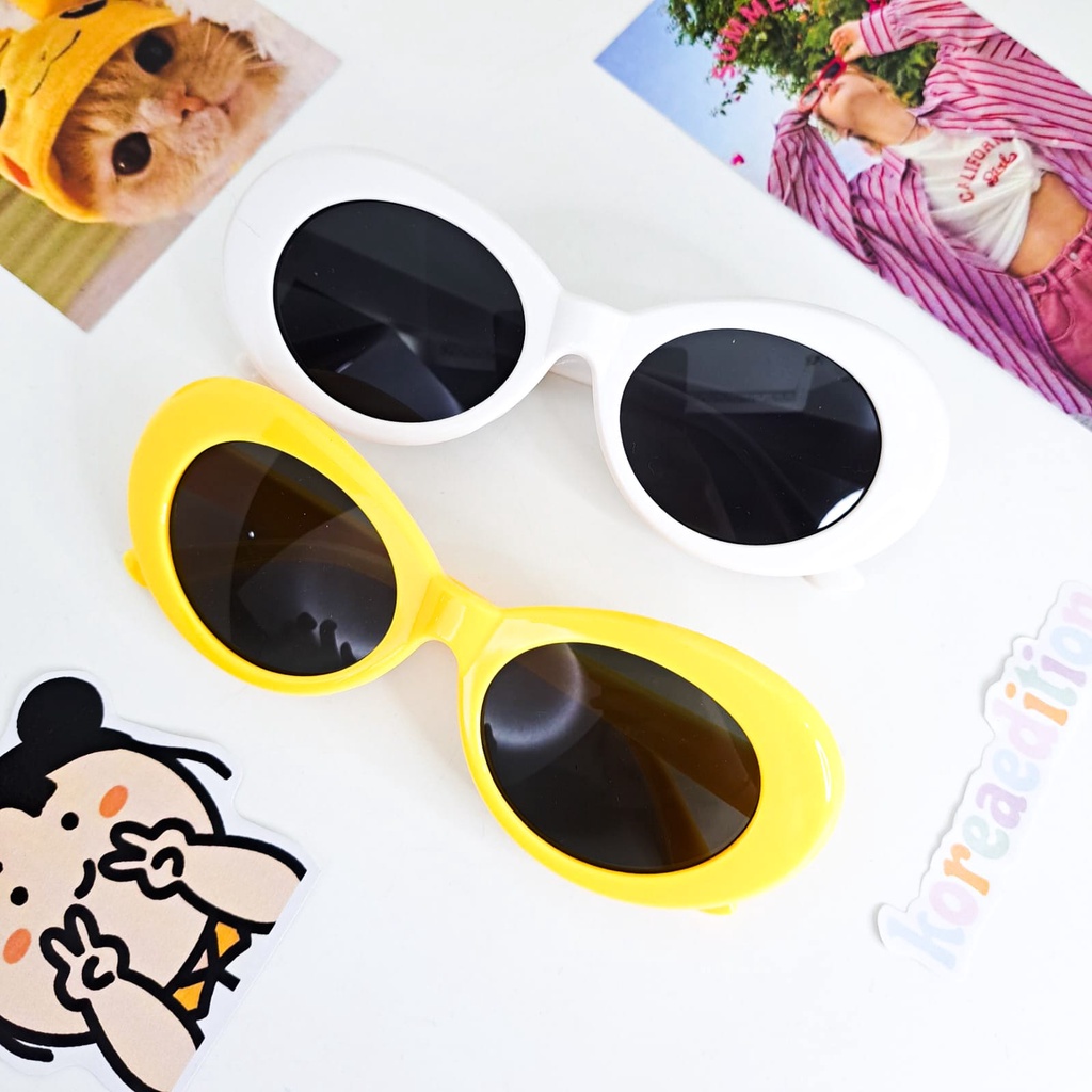Kacamata Hitam G-Dragon Oval Colorful Sunglasses Fashion Korean Style Yellow White