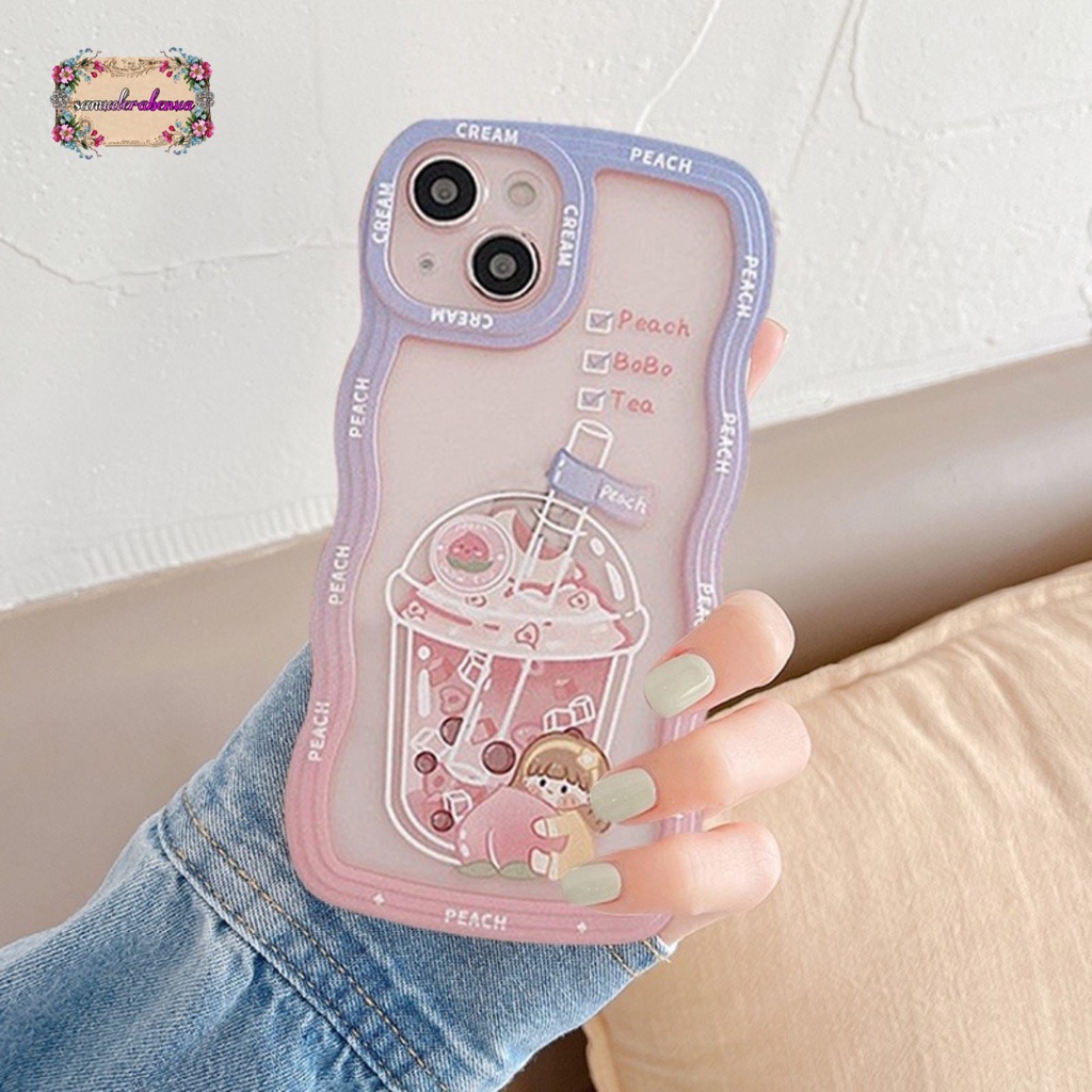 SS132 CASING SOFTCASE PEACH BOBA TEA FOR IPHONE 7 8 7+ 8+ X XS XR XS MAX 11 12 13 14 PRO MAX SB4679