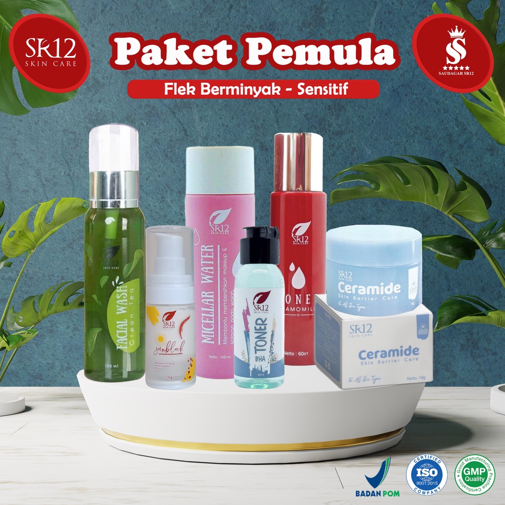 Paket pemula Sr12 Menetralkan kulit wajah Mencerahkan Memperbaiki skin barrier kulit Bpom