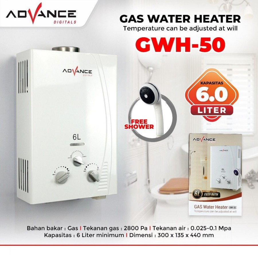 ADVANCE Gas Water Heater Pemanas Air Mandi Free Shower GWH 50