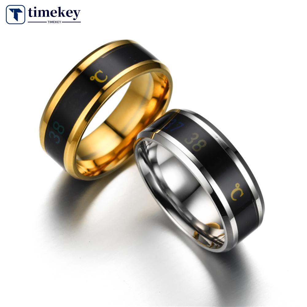 Timekey 8mm Stainless Steel Ring Smart Sensor Suhu Tubuh Cincin Tes Suhu Jari Rings Fashion Real-time Display Untuk Wanita Pria Pasangan Band Pernikahan B5P6