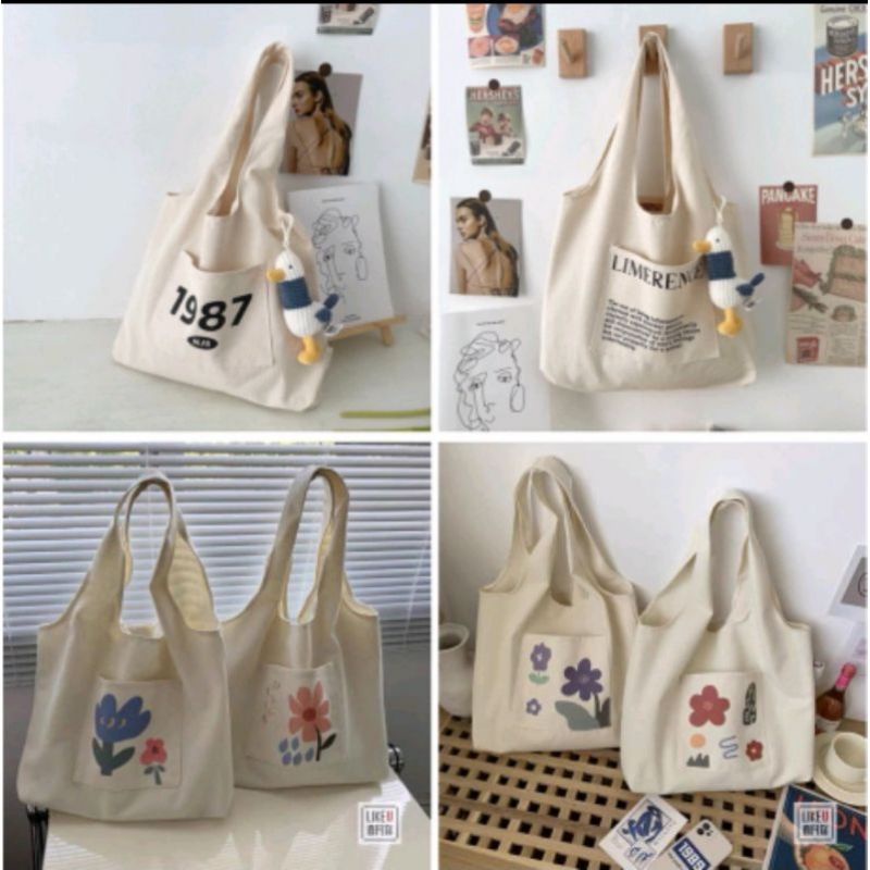 Tote bag / totebag / tas dinir / tote bag kotak / tas kanvas kantong depan / tas kanvas resleting