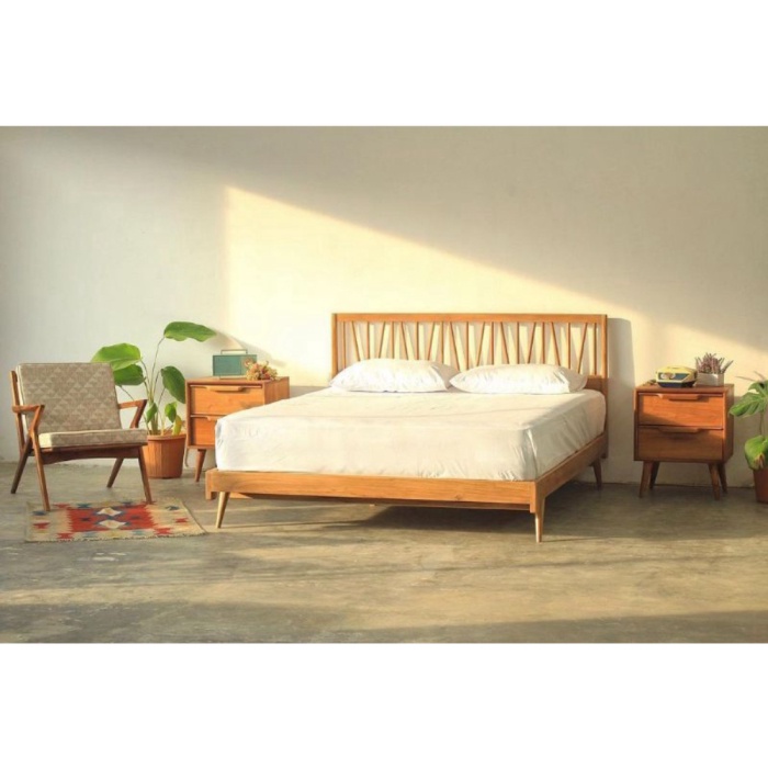 Tempat tidur Dipan minimalis retro modern kayu jati perhutani