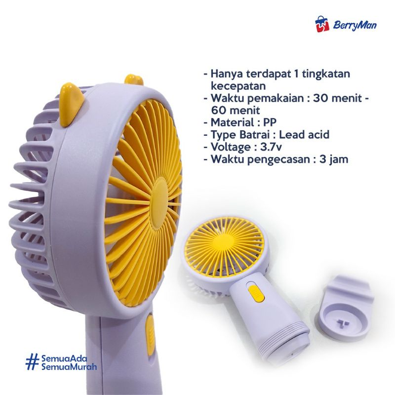 Kipas Angin Karakter/Mini Fan Portable Karakter/Kipas Genggam USB Cas bisa stand HP