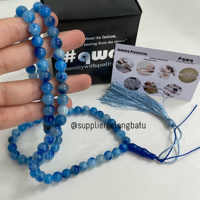 TASBIH Batu Alam BLUE CHALCEDONY 99butir bonus box exclusive