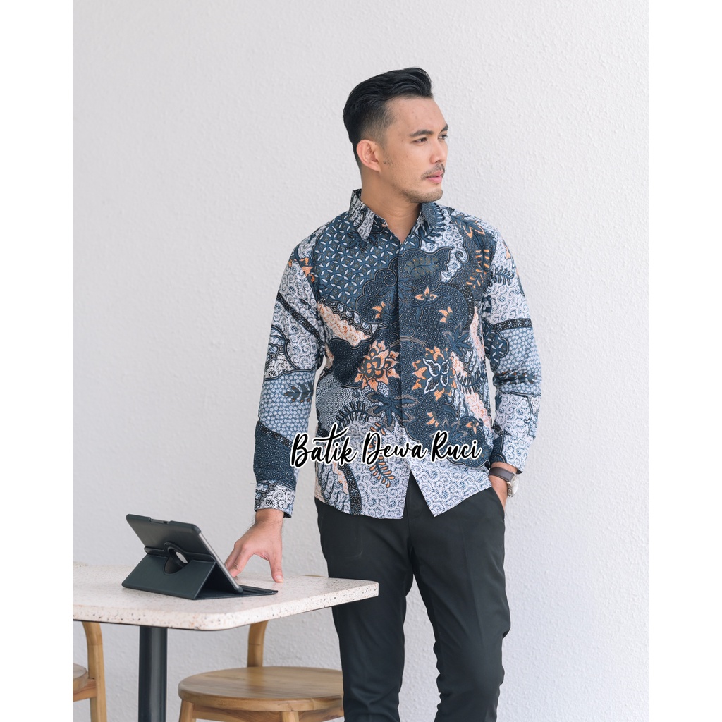 Batik Pria KEMBANG RAMBAT ABU Full Furing Bahan Katun Halus High Quality
