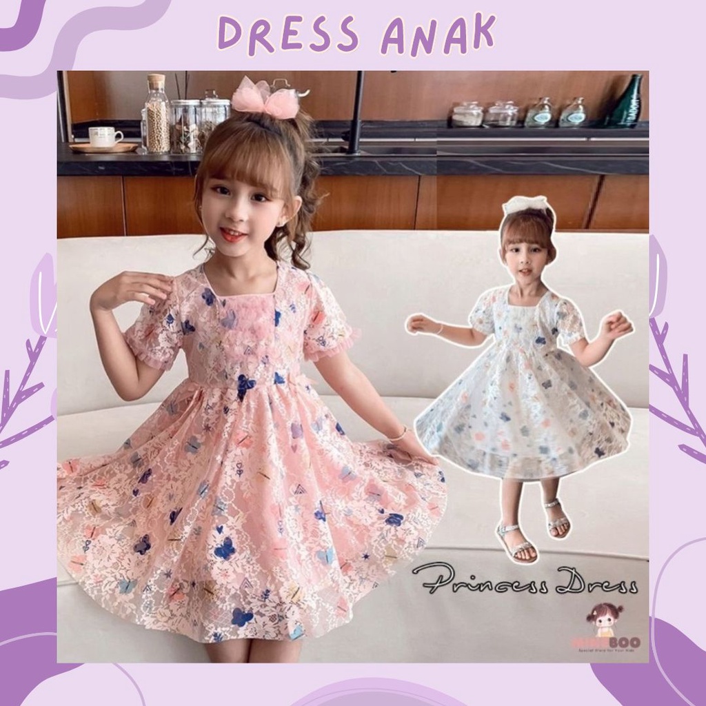 mineboo -  DRESS COLOURFULL BUTTERFLY EBV 1-8tahun Dress anak perempuan /rok anak cewek/kado anak perempuan/pakaian anak sifon