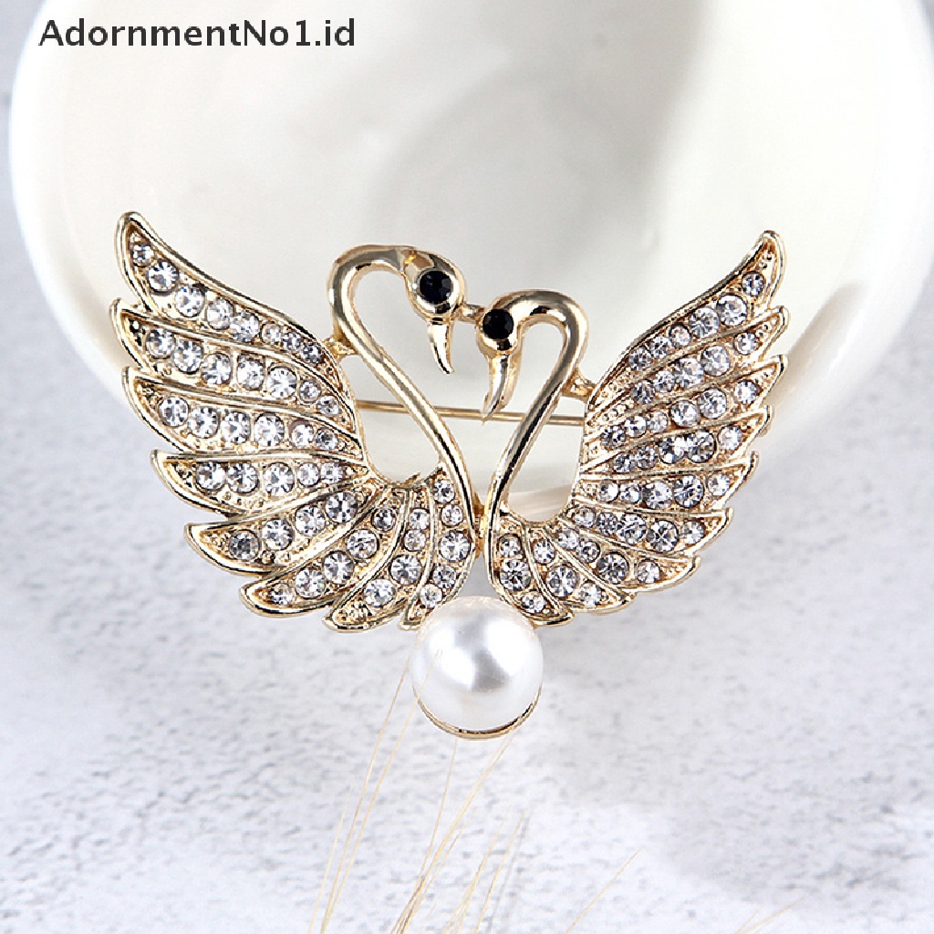 [AdornmentNo1] Lucu Kristal Swan Bros Pin Pecinta Hewan Berlian Imitasi Bros Perhiasan Pin [ID]