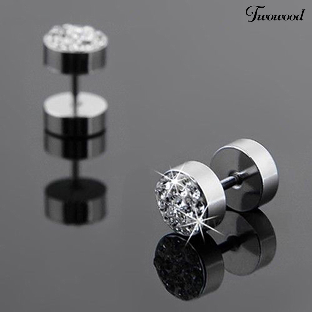 Twowood Ear Studs Rhinestone Decor Anti Korosi Stainless steel Pria Barbel Telinga Studs Untuk Pesta