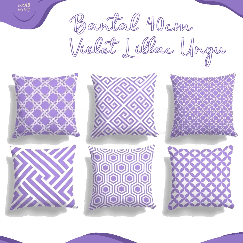 Bantal Sofa Motif Abstrak Lilac Ungu 40x40 cm Purple