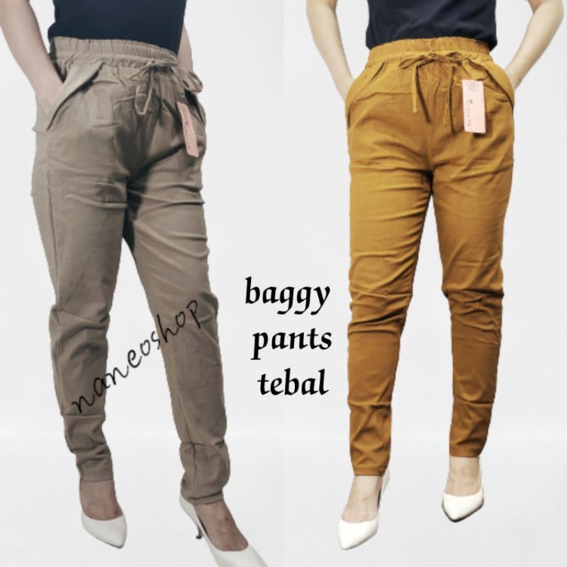 BAGGY PANTS WANITA IMPORT STREECH//CELANA PANJANG WANITA TEBAL POLOS