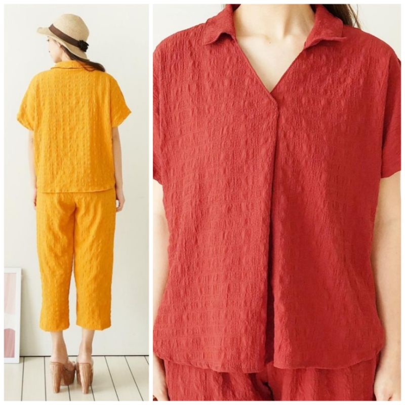 ✨️ CLEARANCE SALE ♡ PREMIUM ♡ ORIGINAL ! SONIA 2 IN 1 CRINKLE SET COLLAR BLOUSE WITH MIDI PANTS / SETELAN ATASAN &amp; CELANA