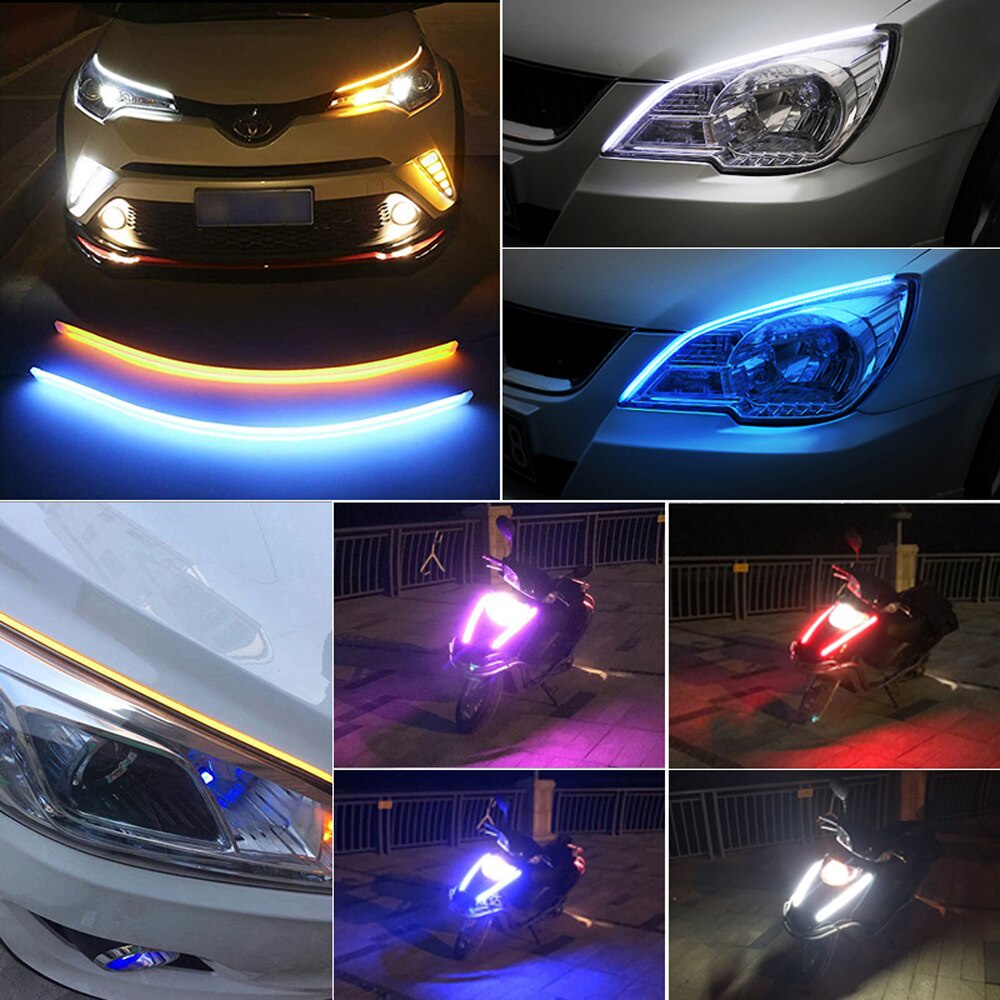 Lampu led strip Mobil drl Siang Hari running Lampu flexible auto headlight Lampu Permukaan Hias Mengalir Sein Gaya