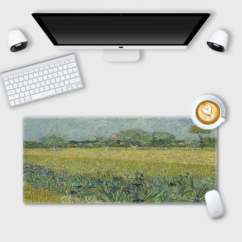 Alas mouse Besar Van Gogh Lukisan Minyak landscape desk pad Alas keyboard Komputer Non slip lock edge office desk pad