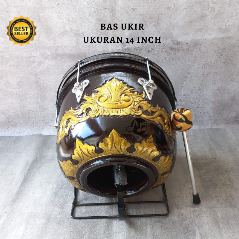 Bass Hadroh  ukuran 14 inch Ukir  Bas Rebana Murah Alat Musik Tradisional Banjari Terbangan