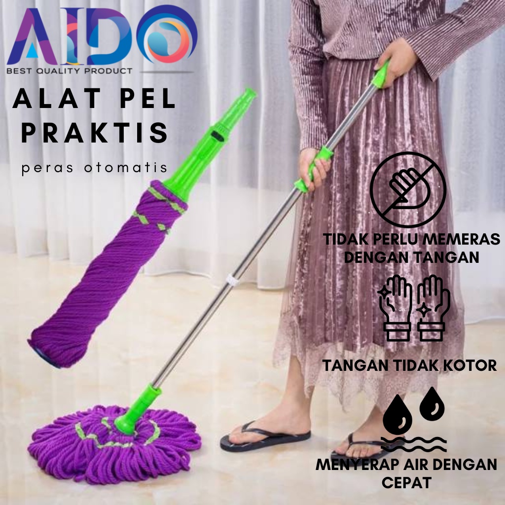 Alat Pel Pengepel Mop Sumbu Putih Pembersih Lantai Alat Pel Lantai Peras Otomatis -alat pel magic Twist Mop Alat Pel Praktis / Alat Pel Lantai Putar 360 Derajat | Super Twist Mop