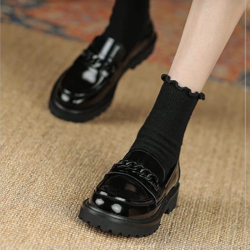 Sepatu Loafers Wanita Rantai Black Impor Joulla 0224
