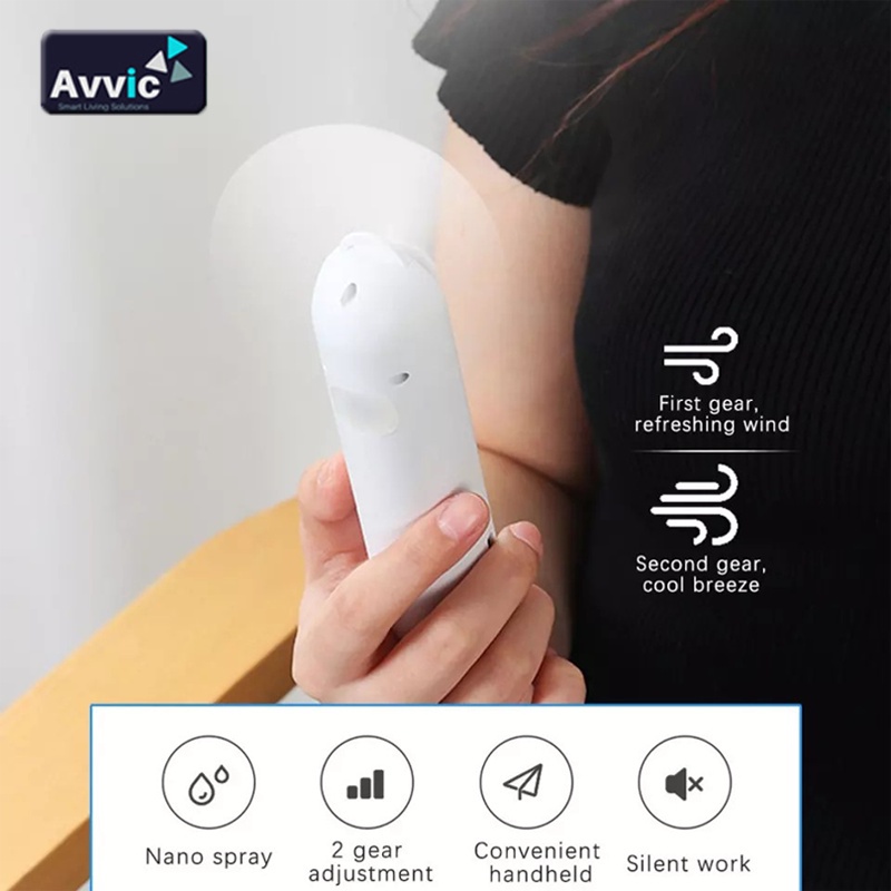 AVVIC Kipas Angin Mini Mist Nano Spray 2in1 Humidifier Pocket Fan 2 Speed Portable USB Rechargeable