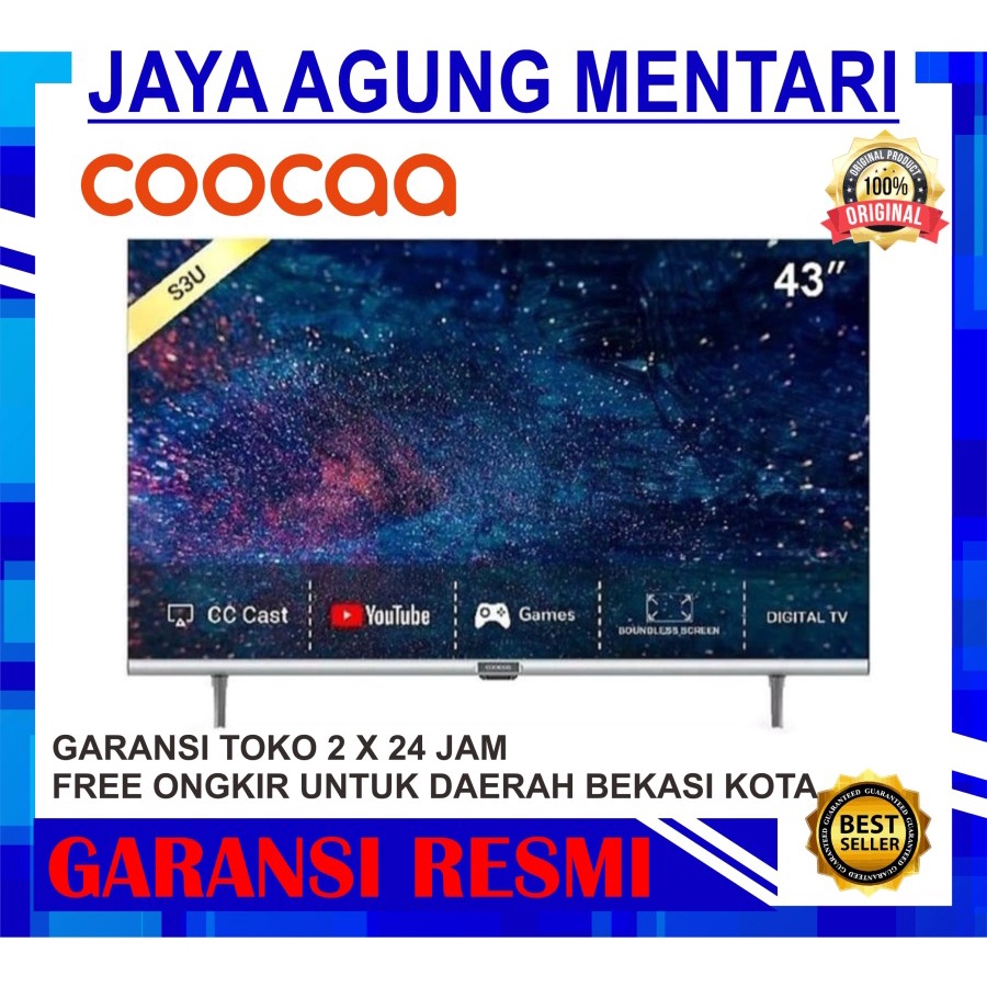 TV LED COOCAA 43S3U BEZELLESS / SMART TV 43 INCH DIGITAL TV FULL HD