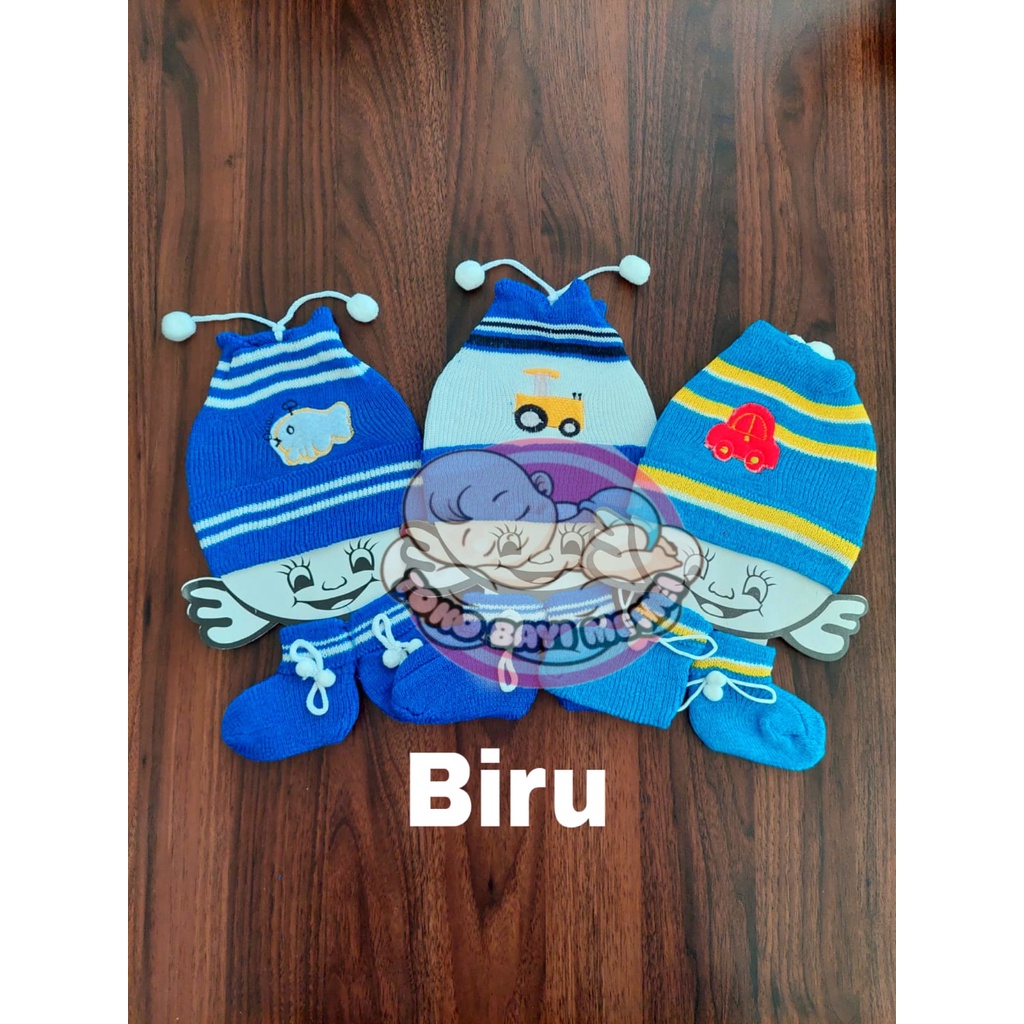 1 LUSIN Topi bayi RAJUT plus kaos kaki bayi 3in1 TERMURAH