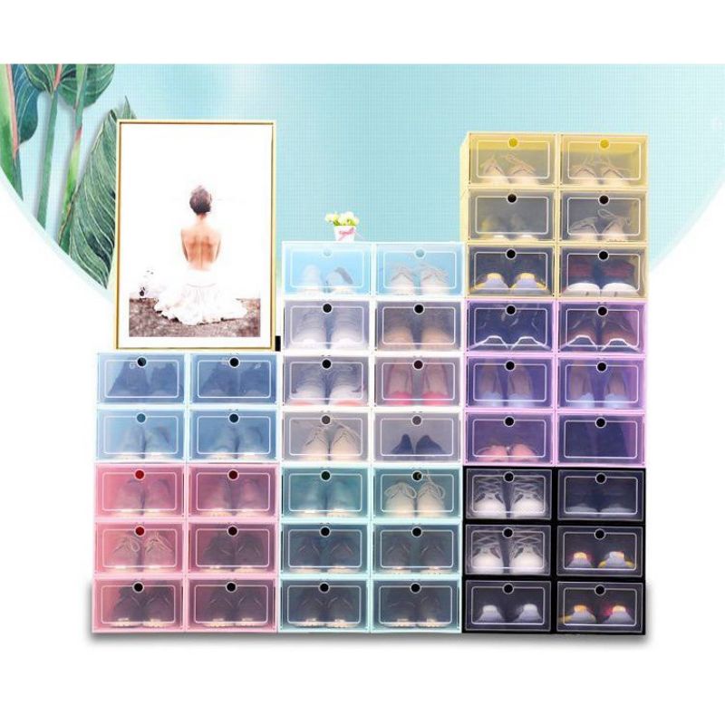 ZAYKA== Tempat Kotak Sepatu Lipat Transparan Tebal Shoes Storage Box Organizer Rak Sepatu Plastik Susun import