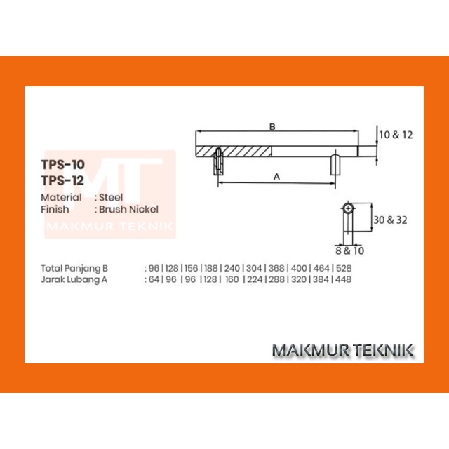 Handle pintu lemari Tarikan laci Huben TPS 10 188-128mm