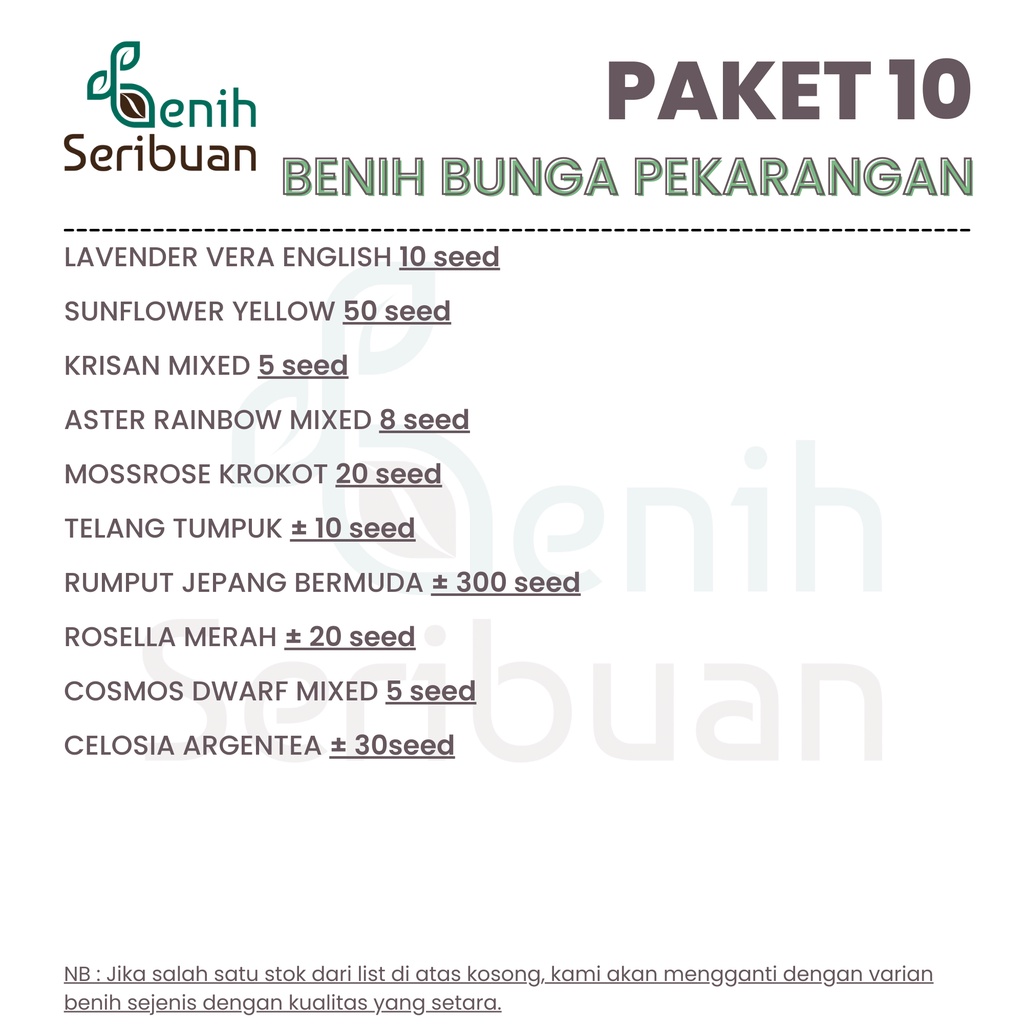 Benih Seribuan - Paket 10 Macam Bibit Bunga Pekarangan Tanaman Hias Unggul