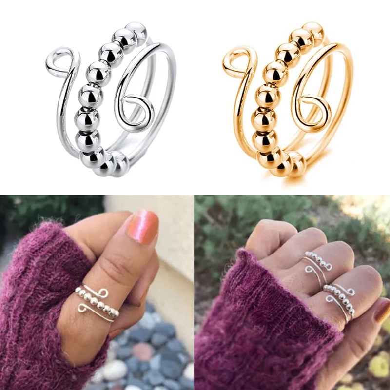[Ready Stock] Cincin Manik Yang Dapat Diputar Cincin Pereda Kecemasan Cincin Jari Pembukaan Yang Dapat Disesuaikan