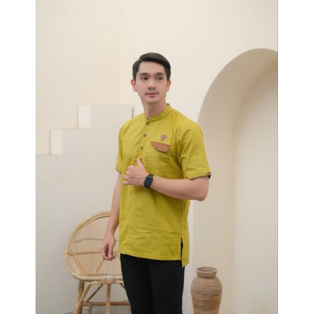 BAJU KOKO PRIA HIJAU LEMON LENGAN PENDEK KEMKO PRIA COTTON CIGARET PREMIUM FASHION MUSLIM PRIA SHORT