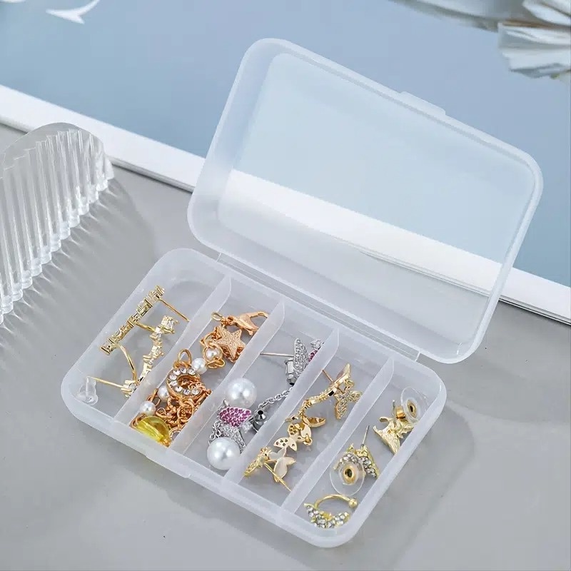 [Hot Sale] Kotak Plastik Persegi Mini Transparan/Wadah Kemasan Perhiasan Organizer Untuk Cincin, Anting, Manik-Manik, Kancing/5Kisi Kompartemen Wadah Plastik